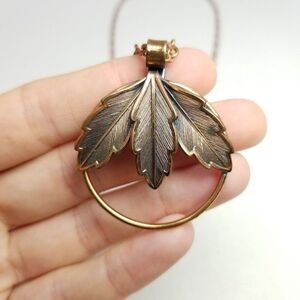 Vintage Bell Trading Post Copper Round Leaf Design Pendant Necklace, estate